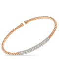 Woven rose gold bracelet with white gold diamond pave center bar