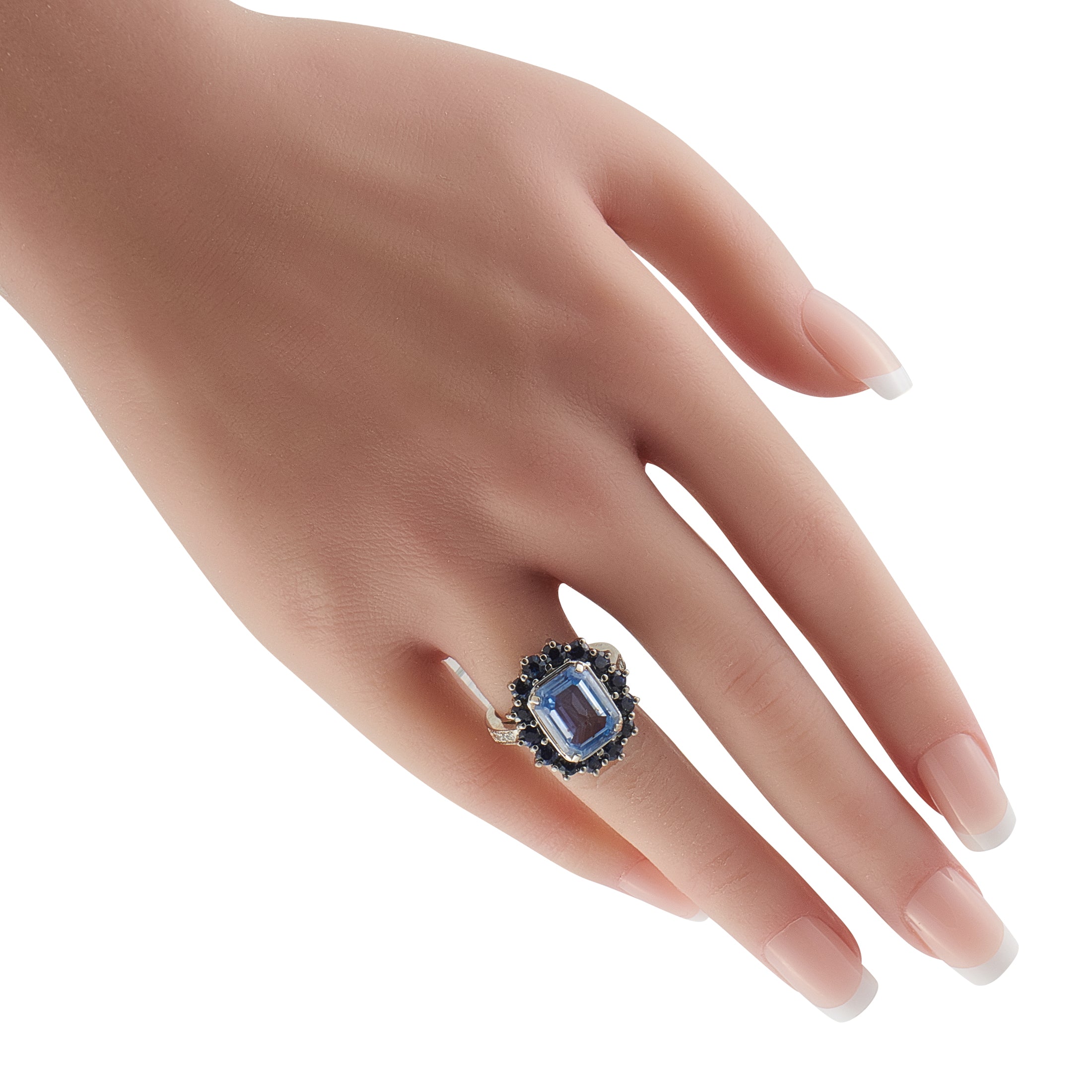14K White and Yellow Gold 0.08ct Diamond and Sapphire Ring