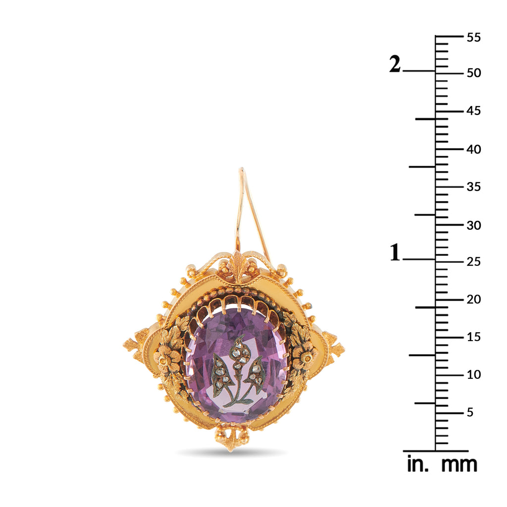 Antique 14K Yellow Gold Amethyst Earrings