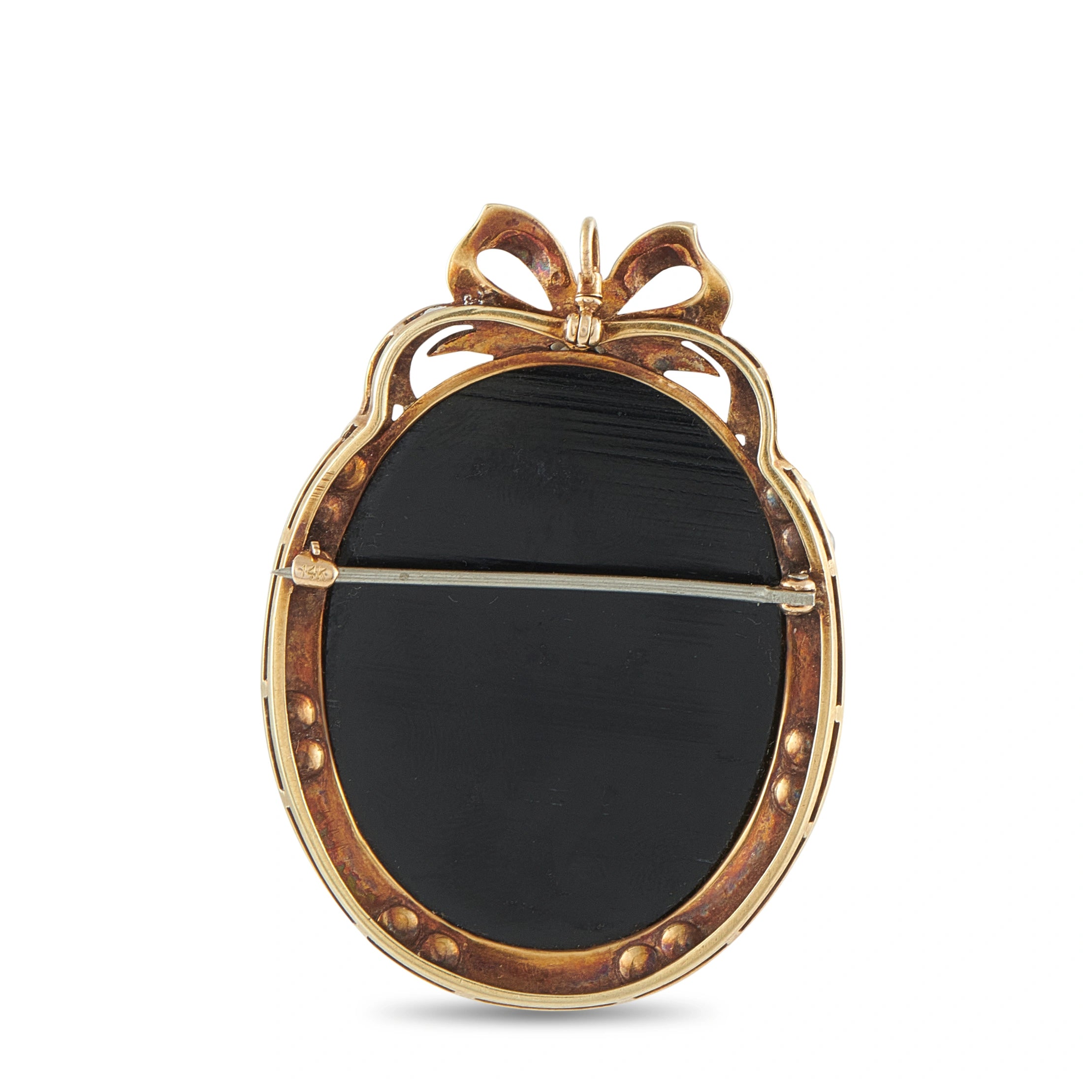 Antique 14K Yellow Gold Enameled Cameo Brooch
