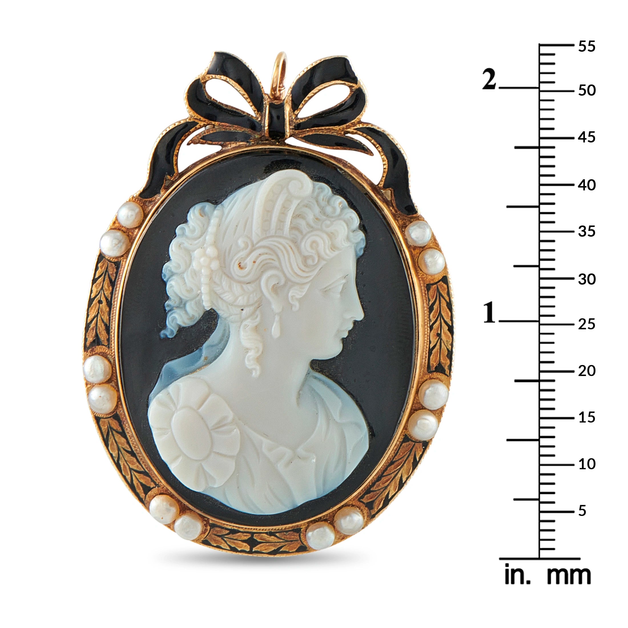Antique 14K Yellow Gold Enameled Cameo Brooch