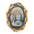 Antique cameo mourning brooch, 14K yellow gold frame with white and brown oval portrait