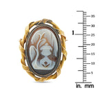 Antique cameo mourning brooch with white-and-brown portrait cameo in yellow gold frame