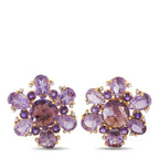 14K Yellow Gold 0.26ct Diamond Amethyst Flower Earrings