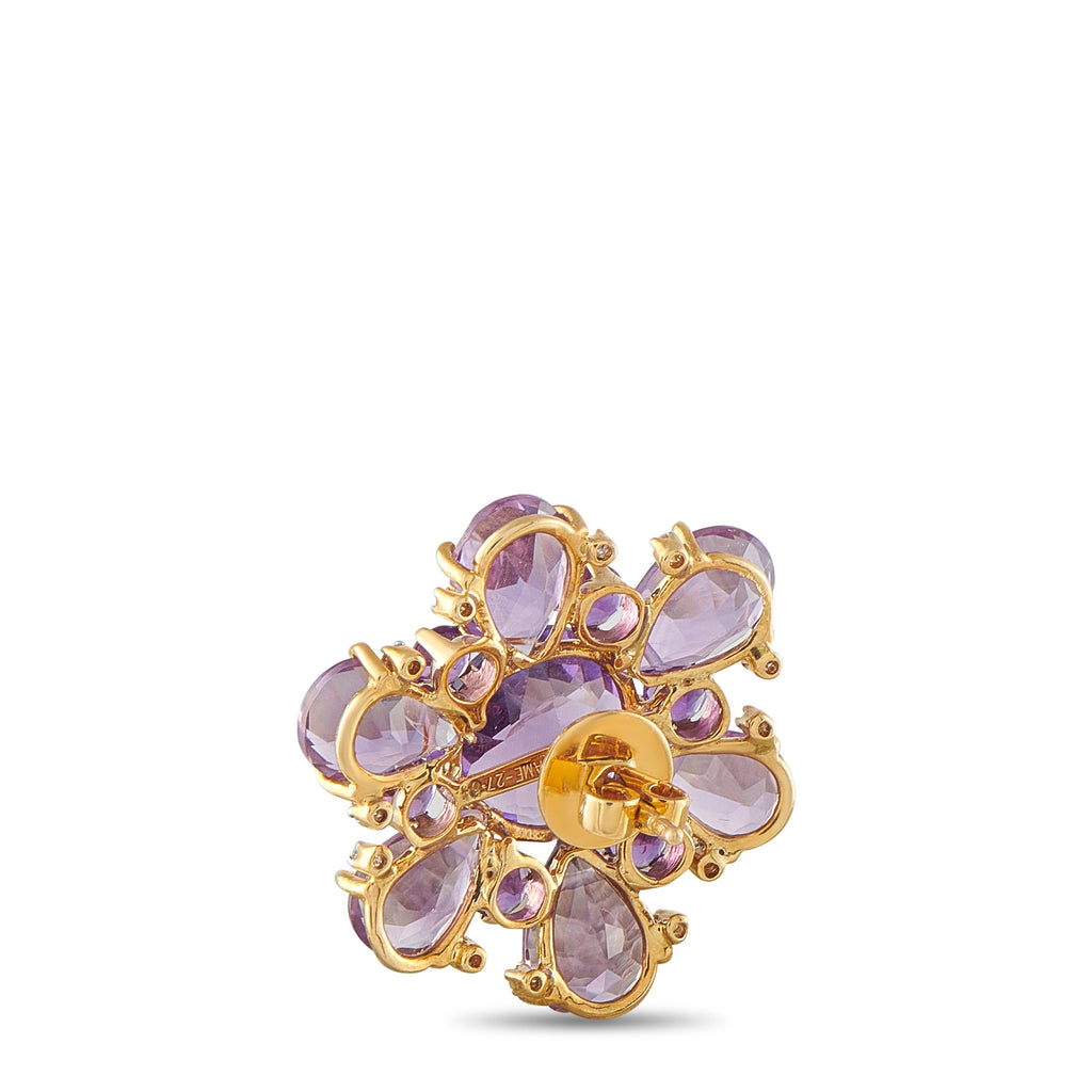 14K Yellow Gold 0.26ct Diamond Amethyst Flower Earrings