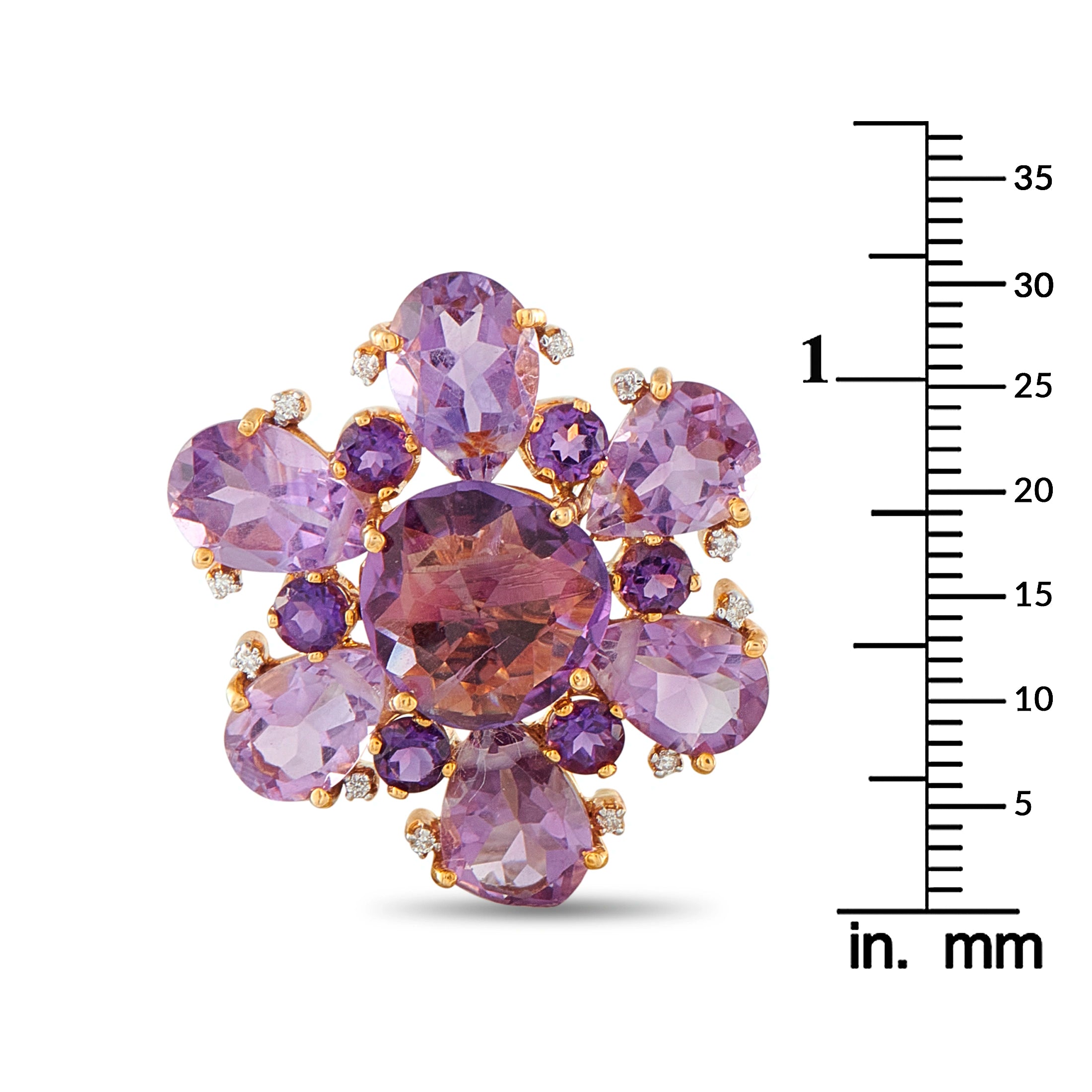 14K Yellow Gold 0.26ct Diamond Amethyst Flower Earrings