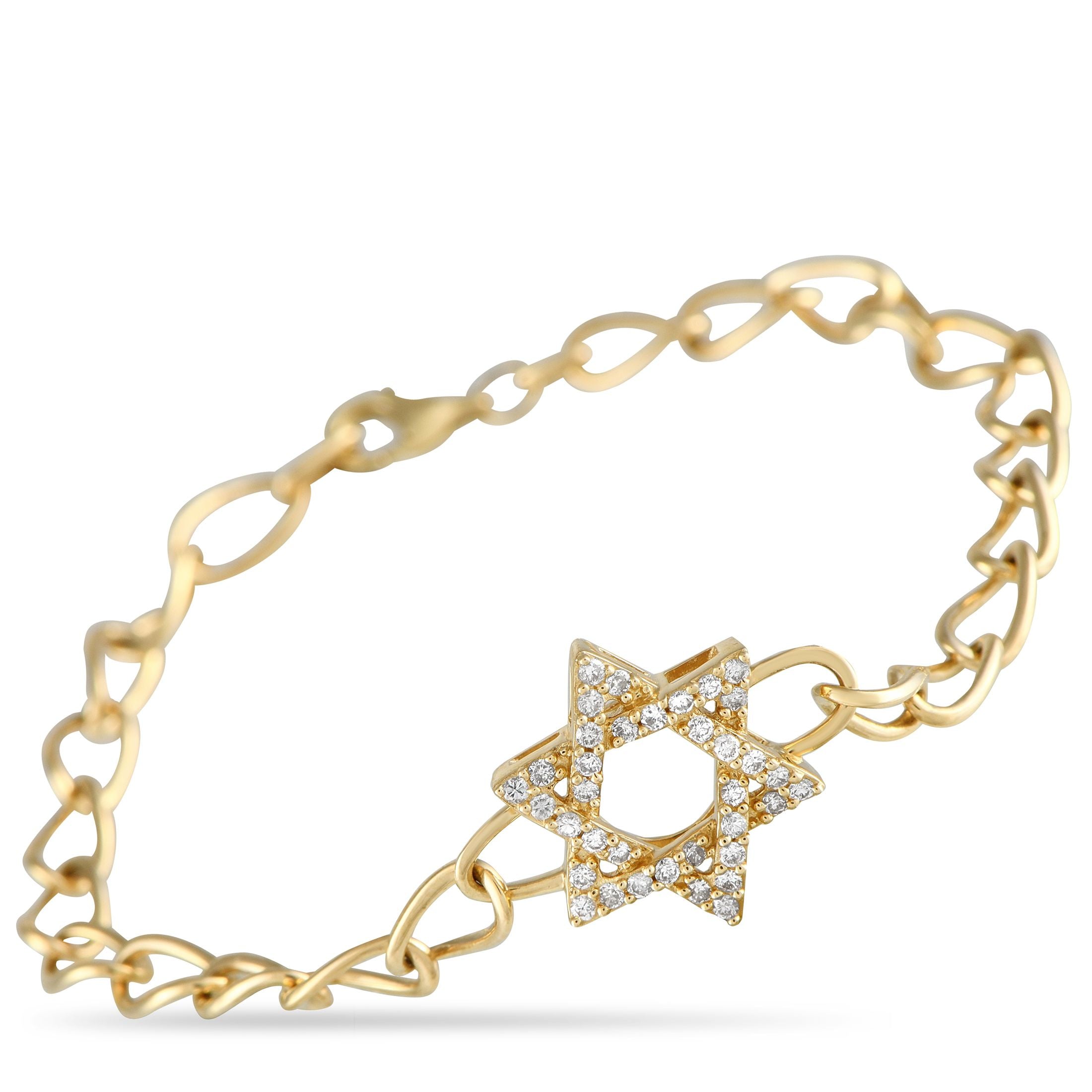 Exclusive 14K Yellow Gold 0.30 ct Diamond Star of David Bracelet BR09911-Y – Crafted in 14K yellow gold with twisted oval lin