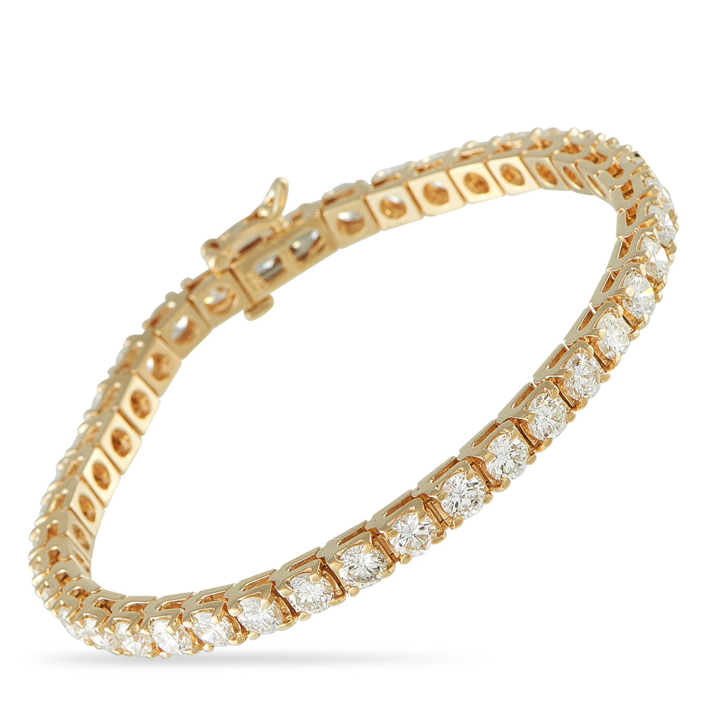 Yellow gold diamond tennis bracelet with round stones