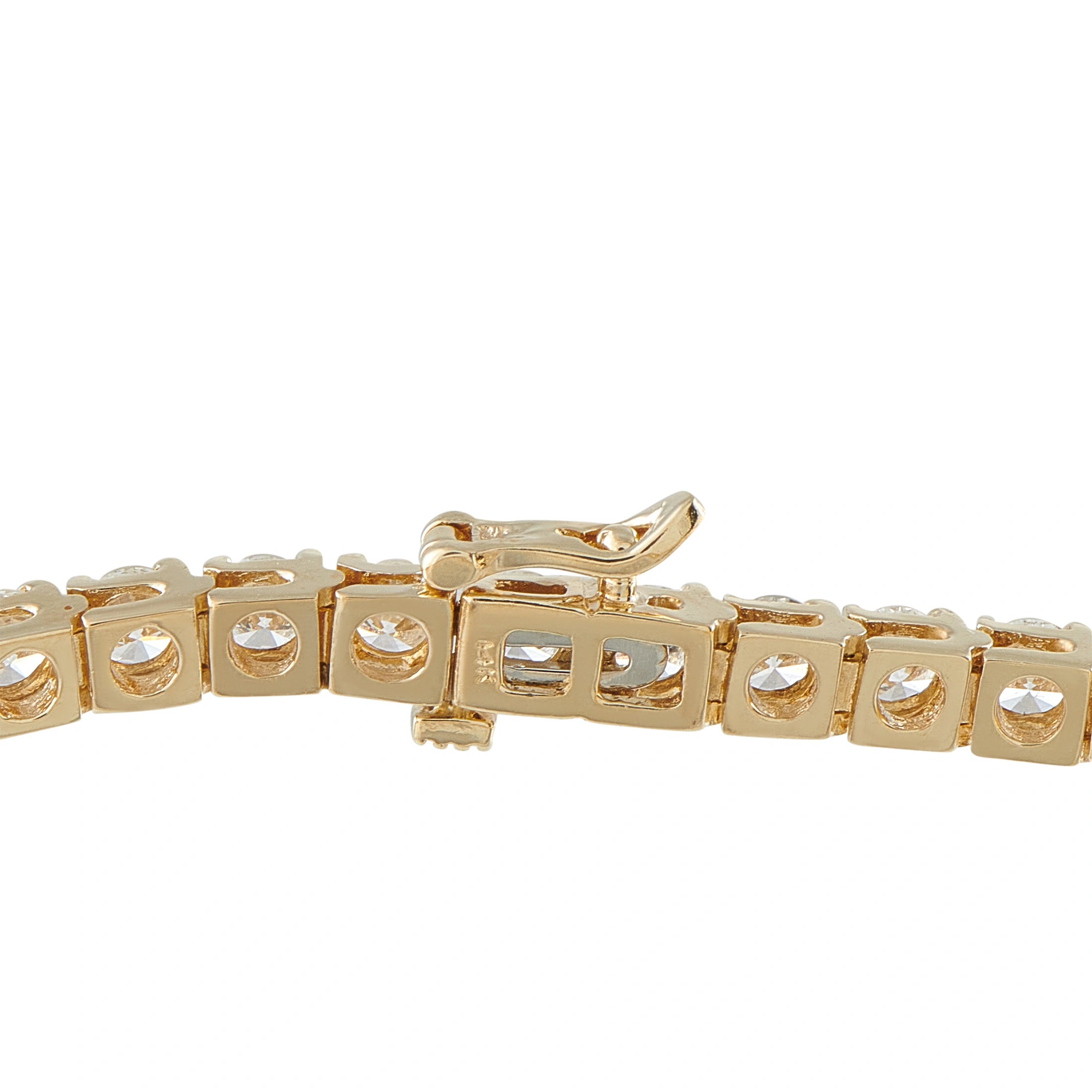 Yellow gold tennis bracelet clasp with round diamond row