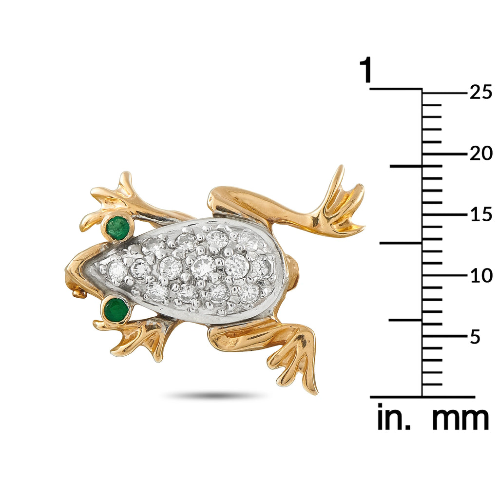 14K Yellow Gold 0.60ct Diamond and Emerald Frog Brooch