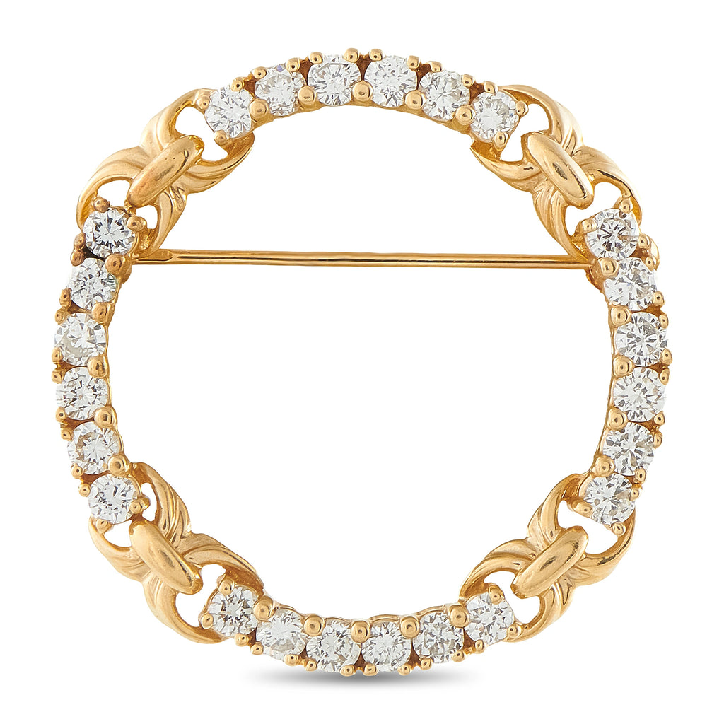 14K Yellow Gold 1.20ct Diamond Open Circle Brooch