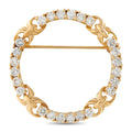 14k yellow gold open circle brooch with diamond halo and hinge pin