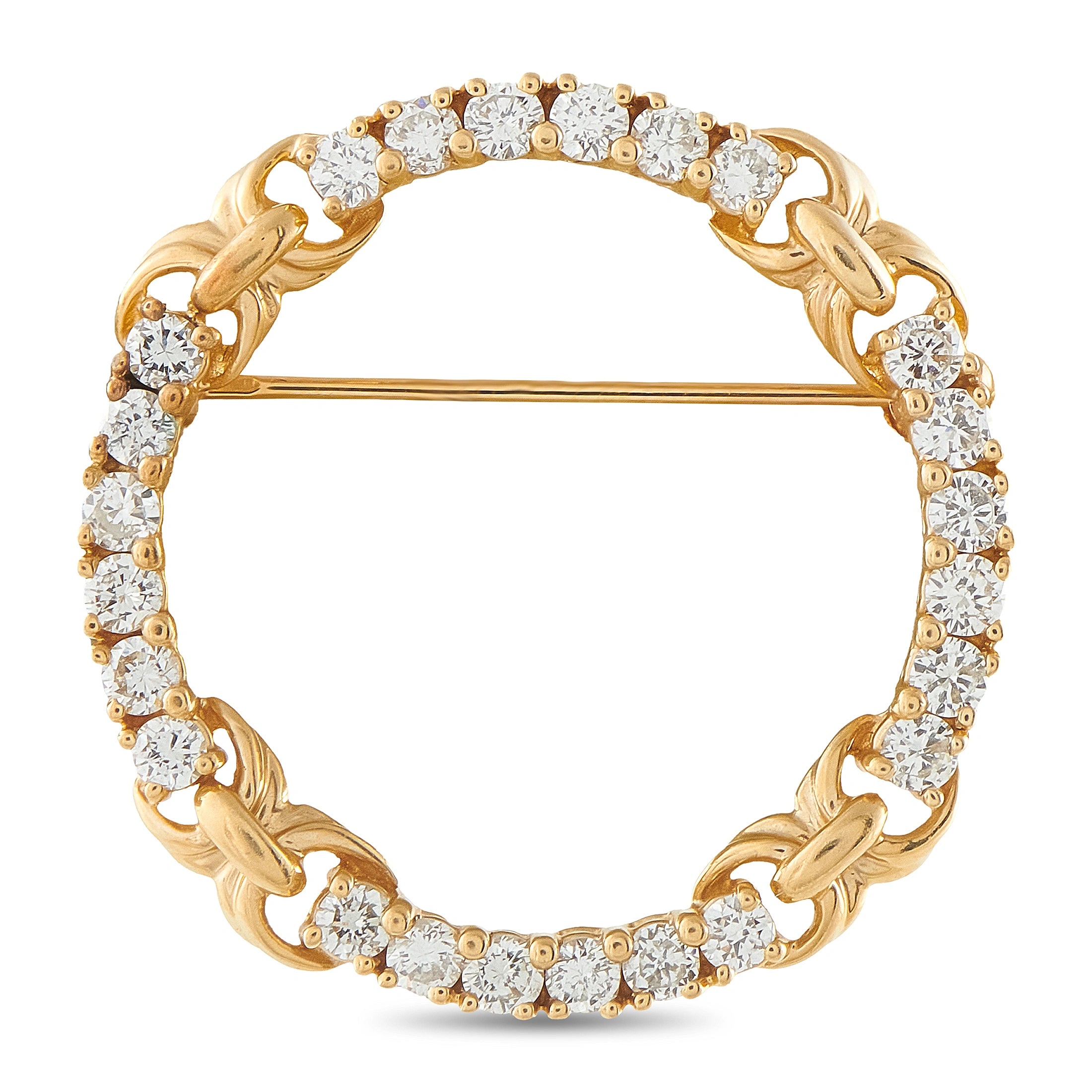 14K Yellow Gold 1.20ct Diamond Open Circle Brooch