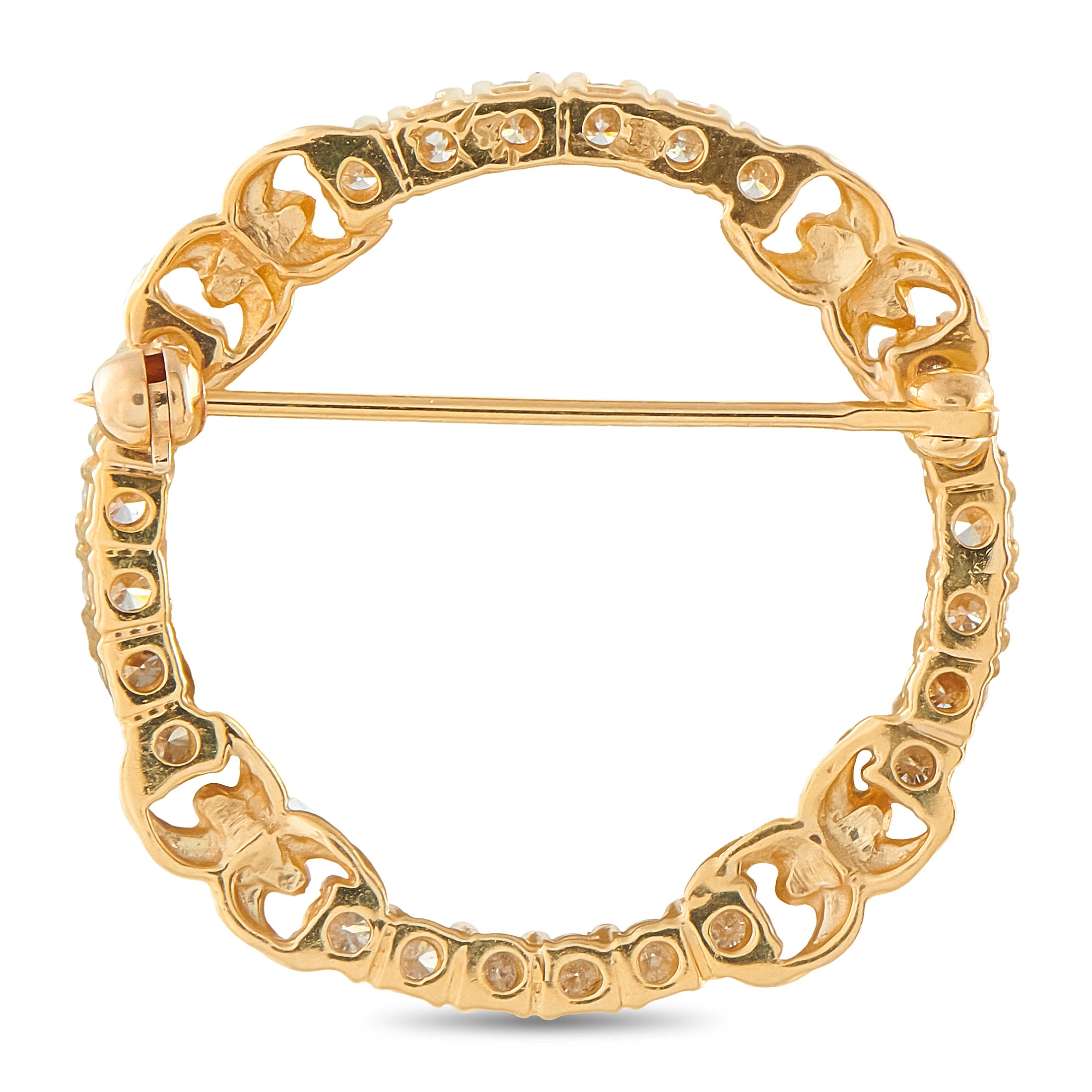 14K Yellow Gold 1.20ct Diamond Open Circle Brooch