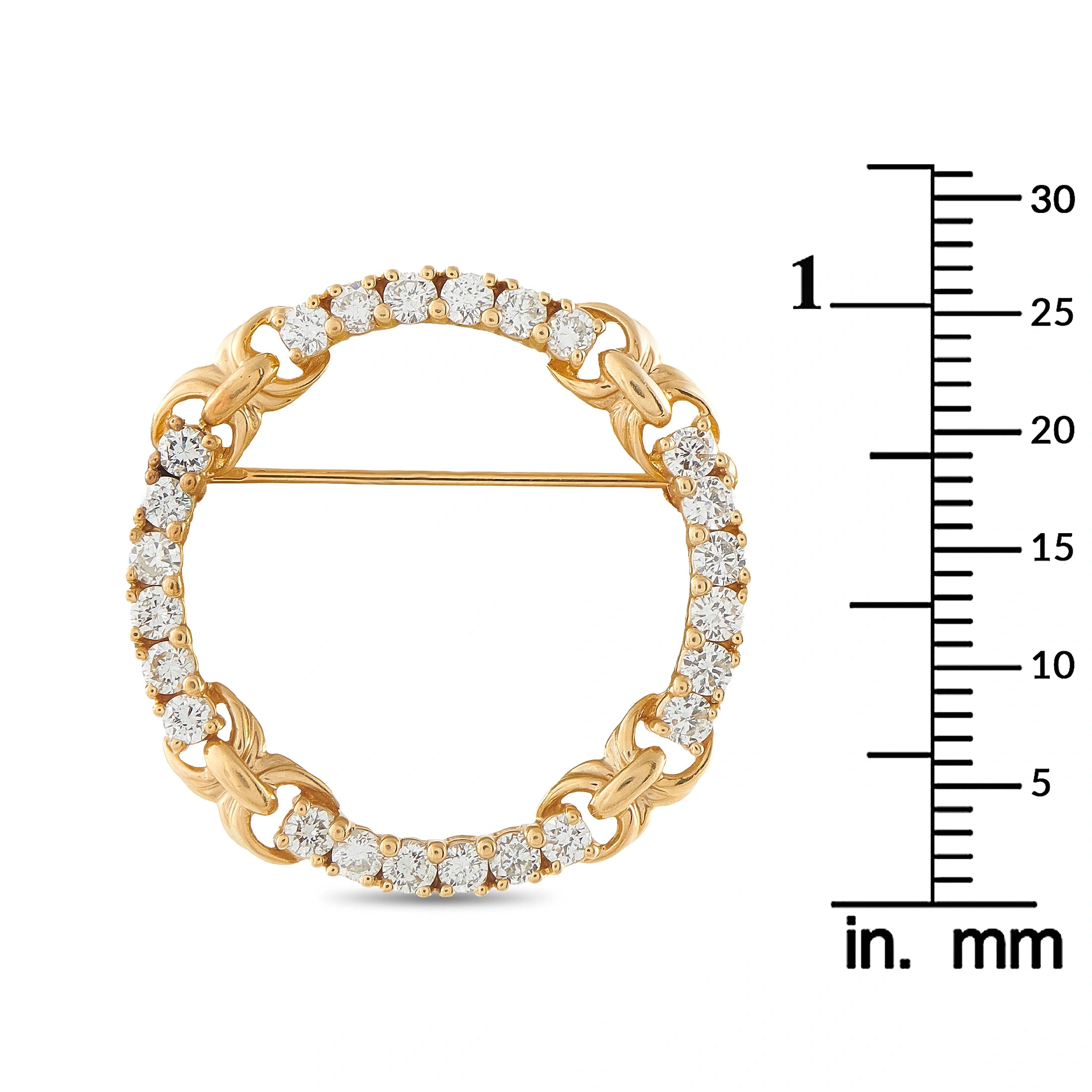 14K Yellow Gold 1.20ct Diamond Open Circle Brooch