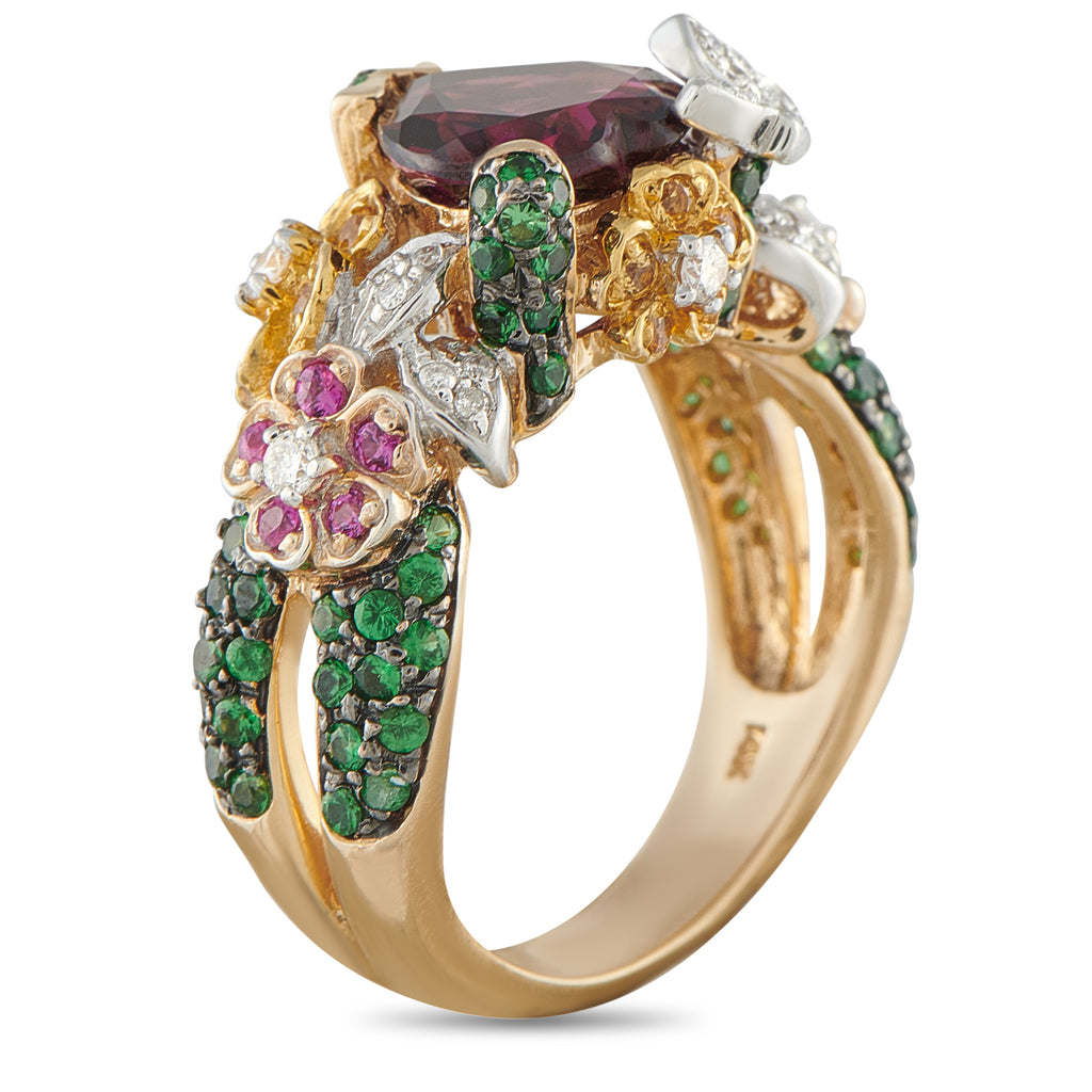 14K Yellow Gold Diamond, Sapphire, and Rubellite Ring