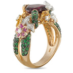 14K Yellow Gold Diamond, Sapphire, and Rubellite Ring