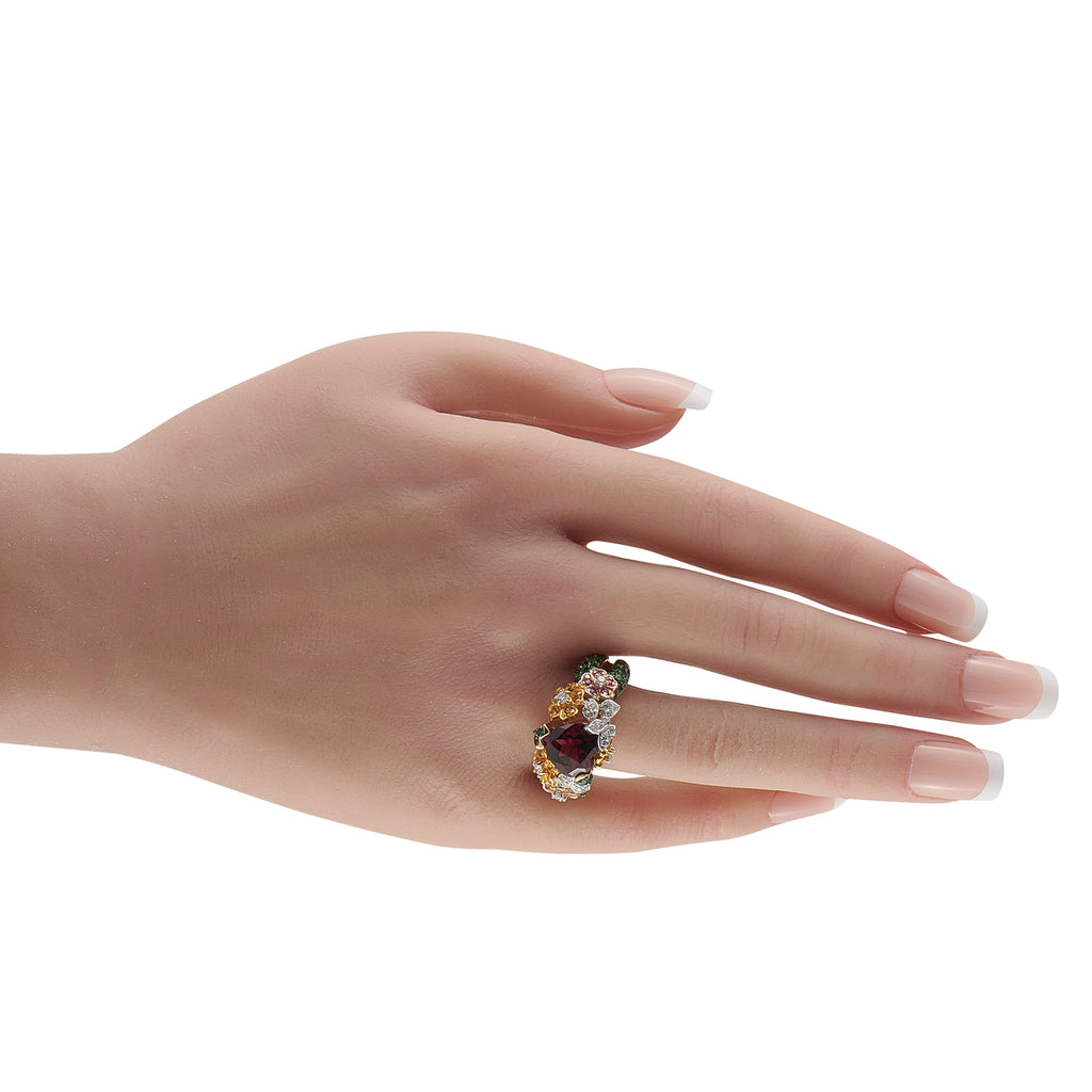 14K Yellow Gold Diamond, Sapphire, and Rubellite Ring