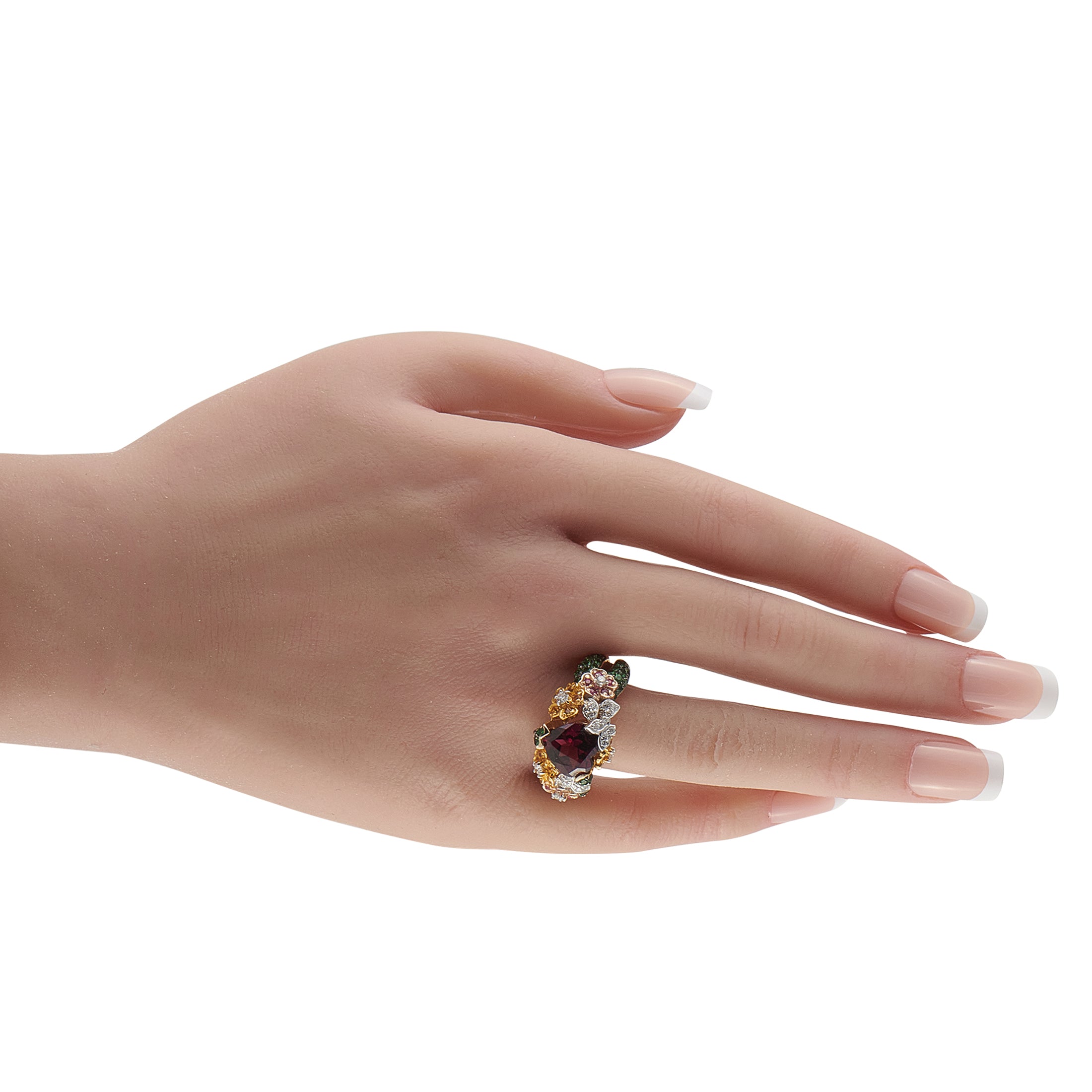 14K Yellow Gold Diamond, Sapphire, and Rubellite Ring