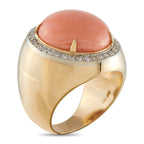 14K Yellow Gold 0.75ct Diamond and Coral Ring