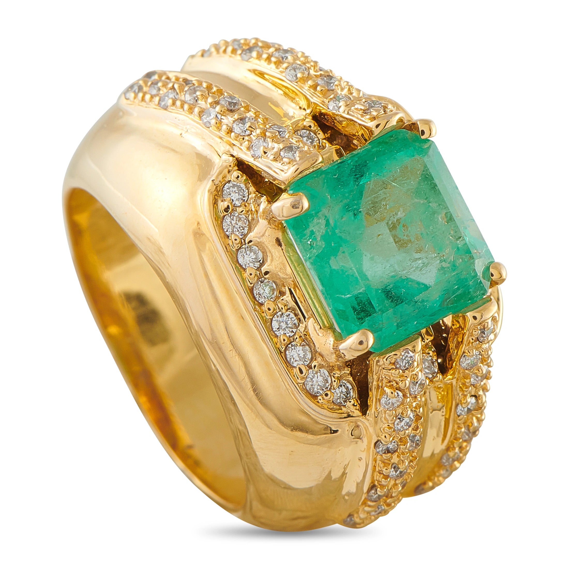 14K Yellow Gold 0.50ct Diamond and Emerald Ring