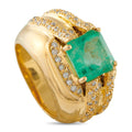 14K yellow gold ring with square emerald and diamond accents