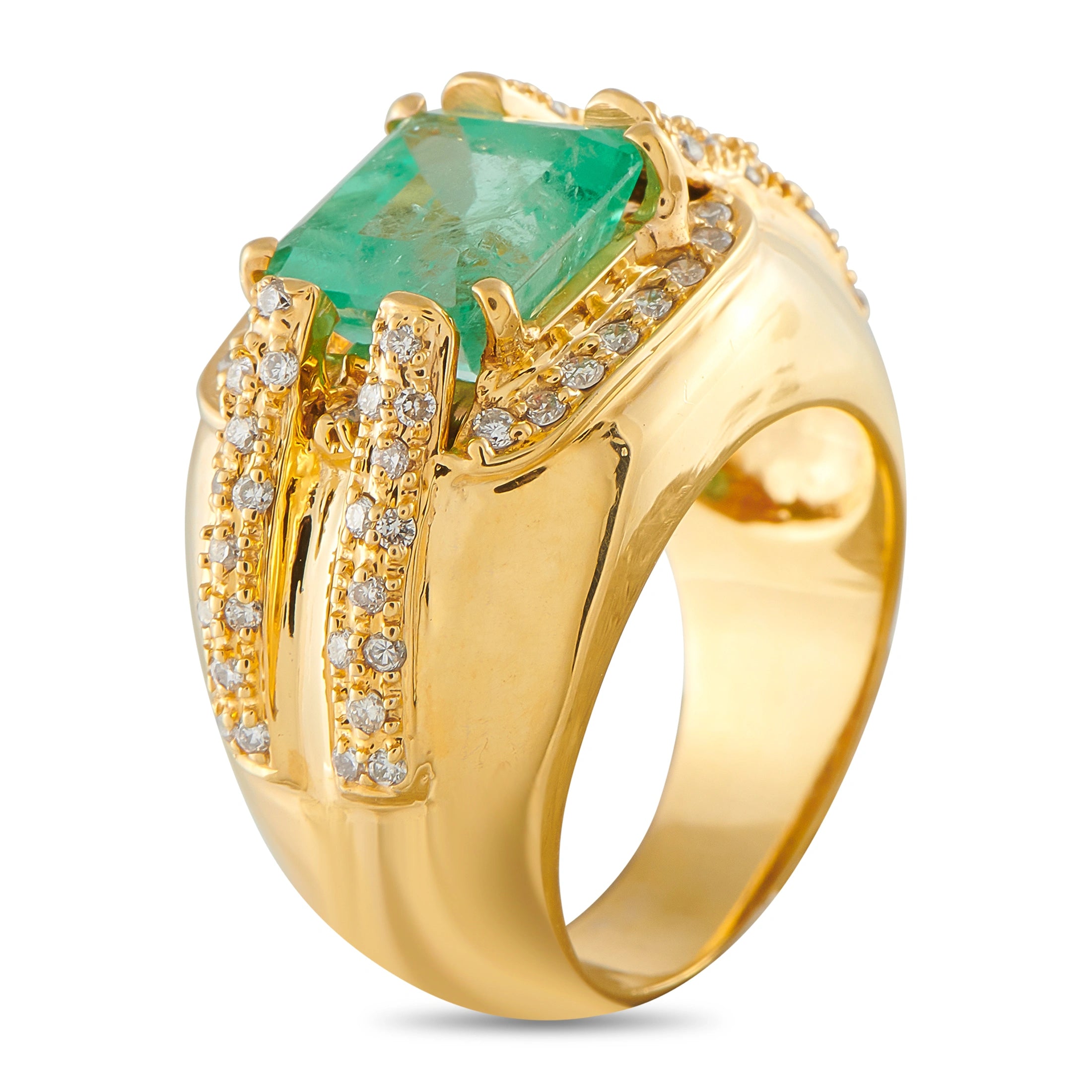 14K Yellow Gold 0.50ct Diamond and Emerald Ring