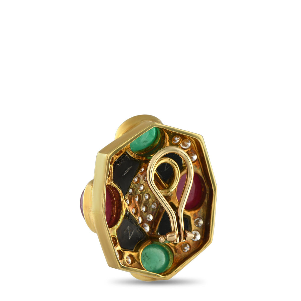 Exclusive 14K Yellow Gold 2.40ct Diamond, Emerald and Ruby Clip-On Earrings