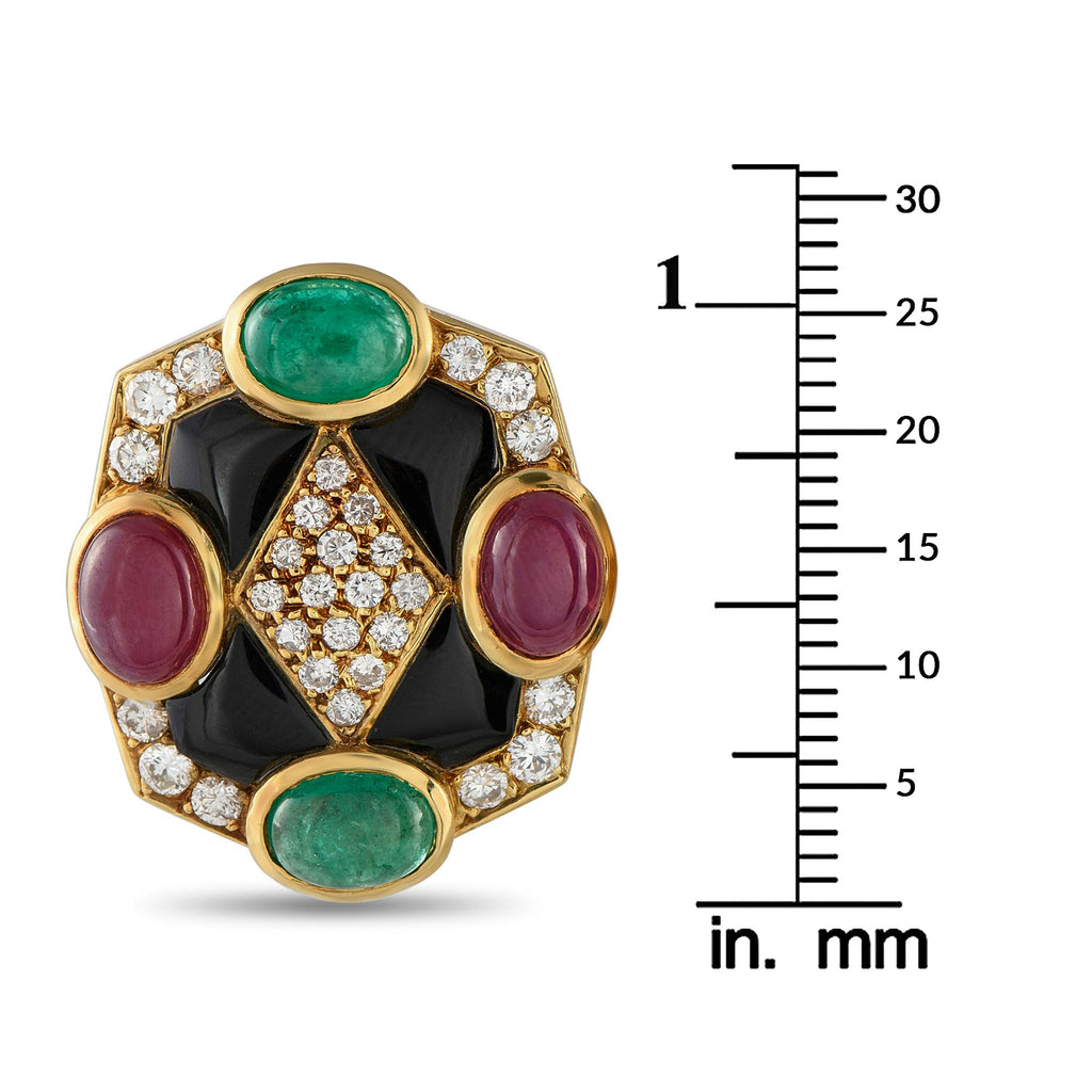 Exclusive 14K Yellow Gold 2.40ct Diamond, Emerald and Ruby Clip-On Earrings