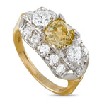 Antique 14K Yellow Gold 2.10ct Fancy Yellow and White Diamond Cocktail Ring