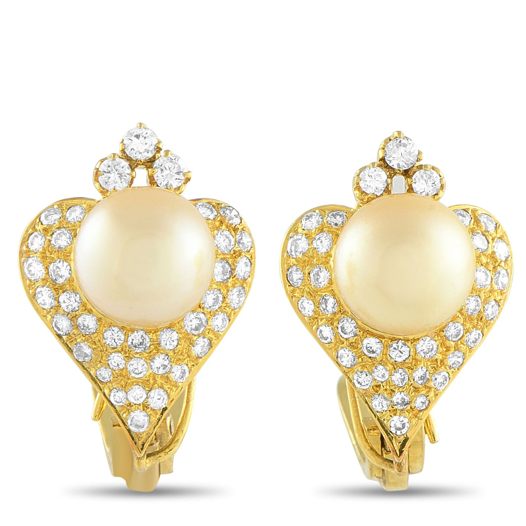 Exclusive 14K Yellow Gold 1.50ct Diamond and Golden Pearl Clip-On Earrings MF02-090525 – These exquisitely crafted earrings w