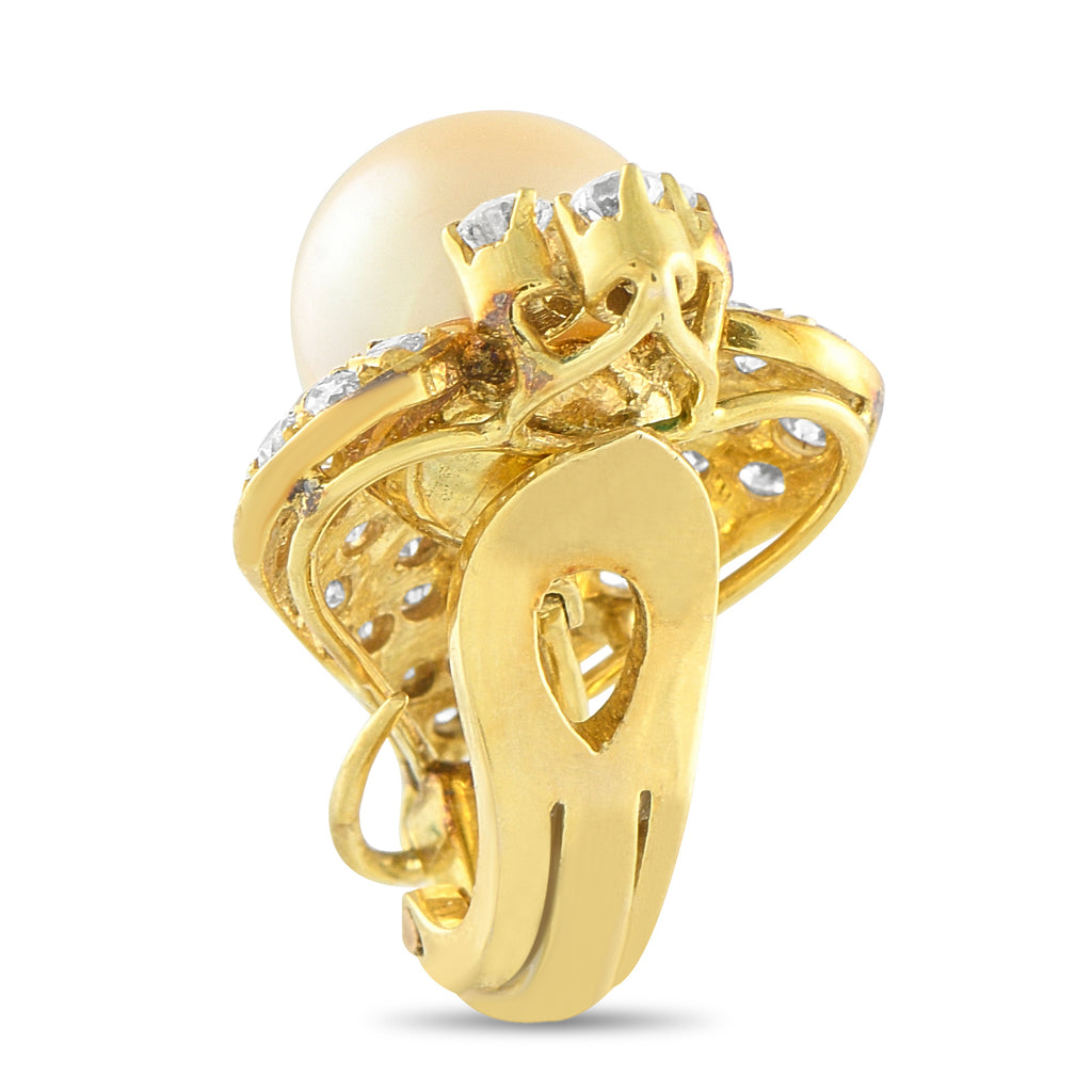 14K Yellow Gold 1.50ct Diamond and Golden Pearl Clip-On Earrings