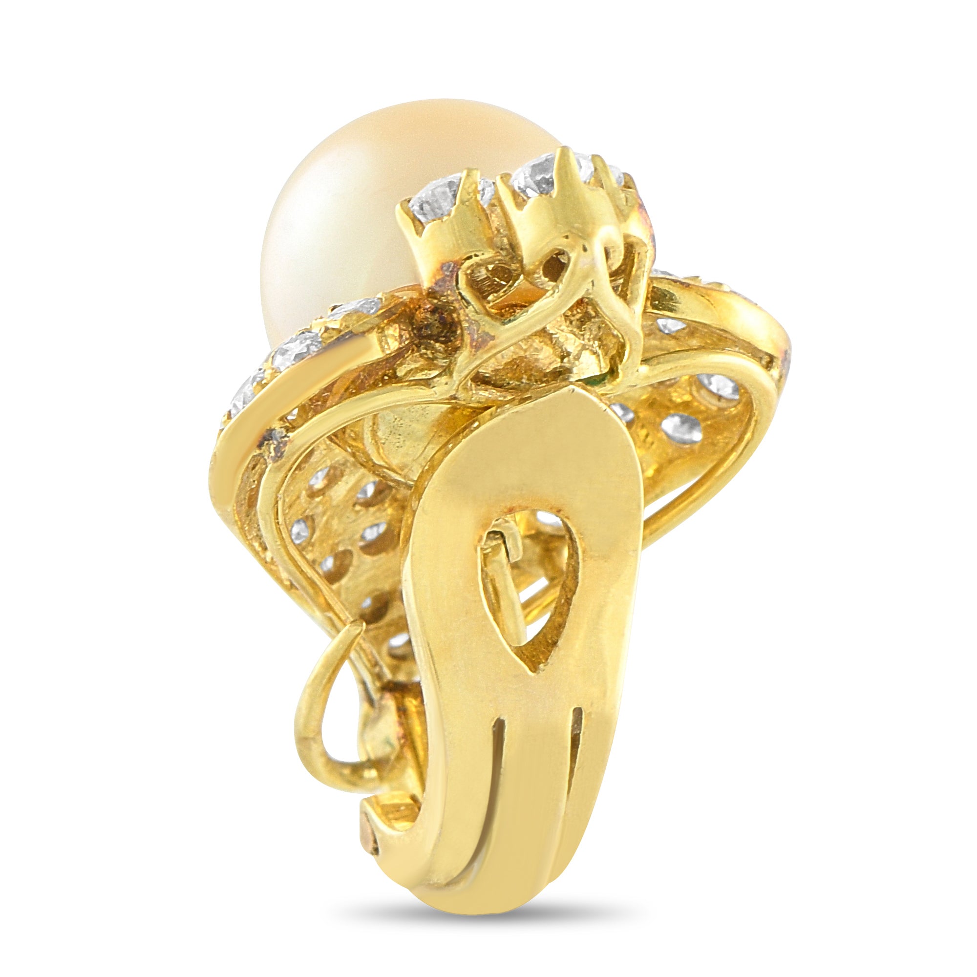 14K Yellow Gold 1.50ct Diamond and Golden Pearl Clip-On Earrings