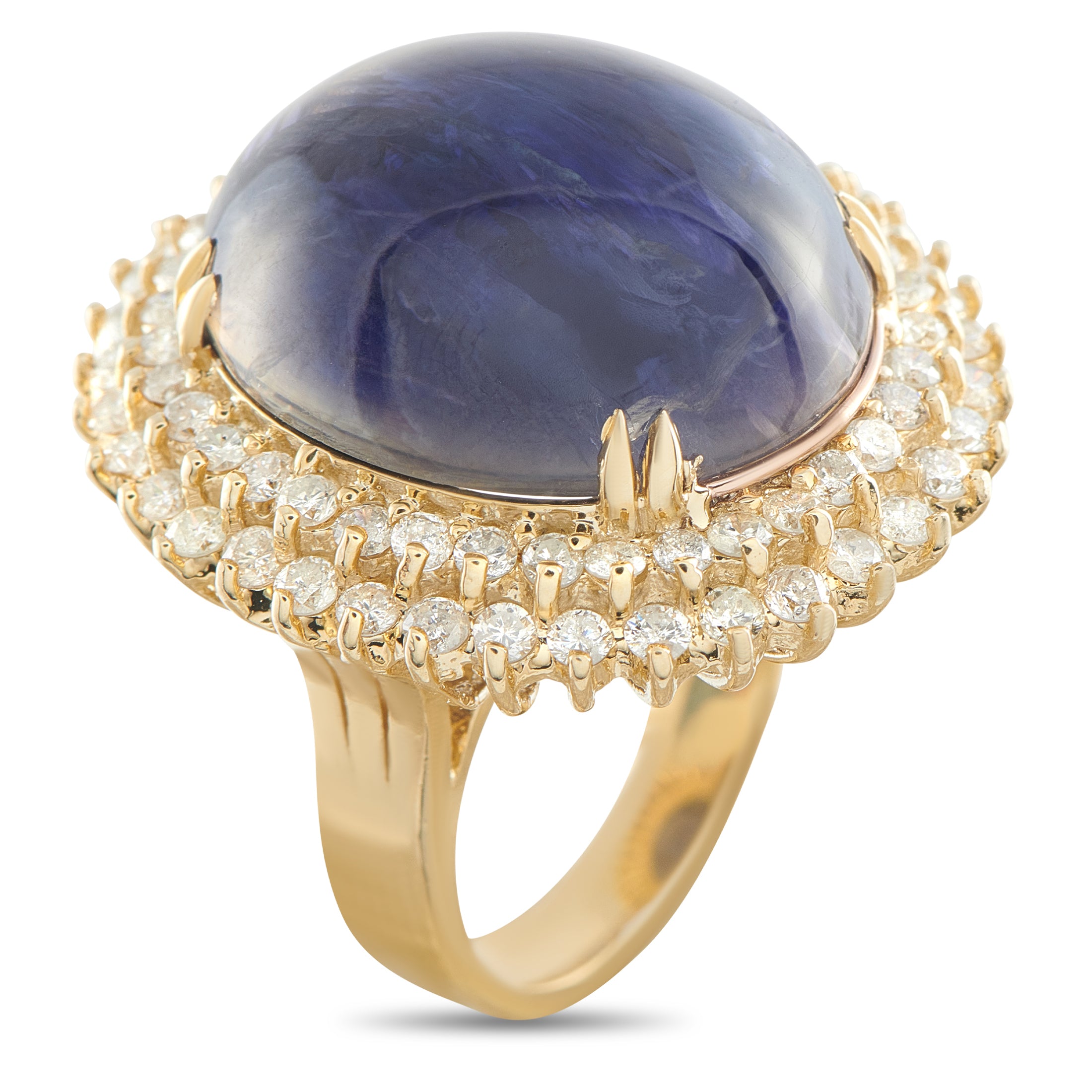 14K Yellow Gold 2.28ct Diamond and Iolite Ring