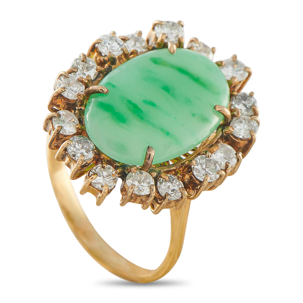 14K Yellow Gold 1.28ct Diamond and Jade Ring