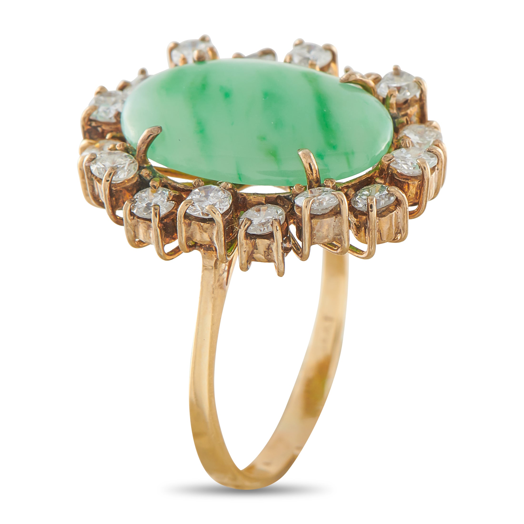 14K Yellow Gold 1.28ct Diamond and Jade Ring