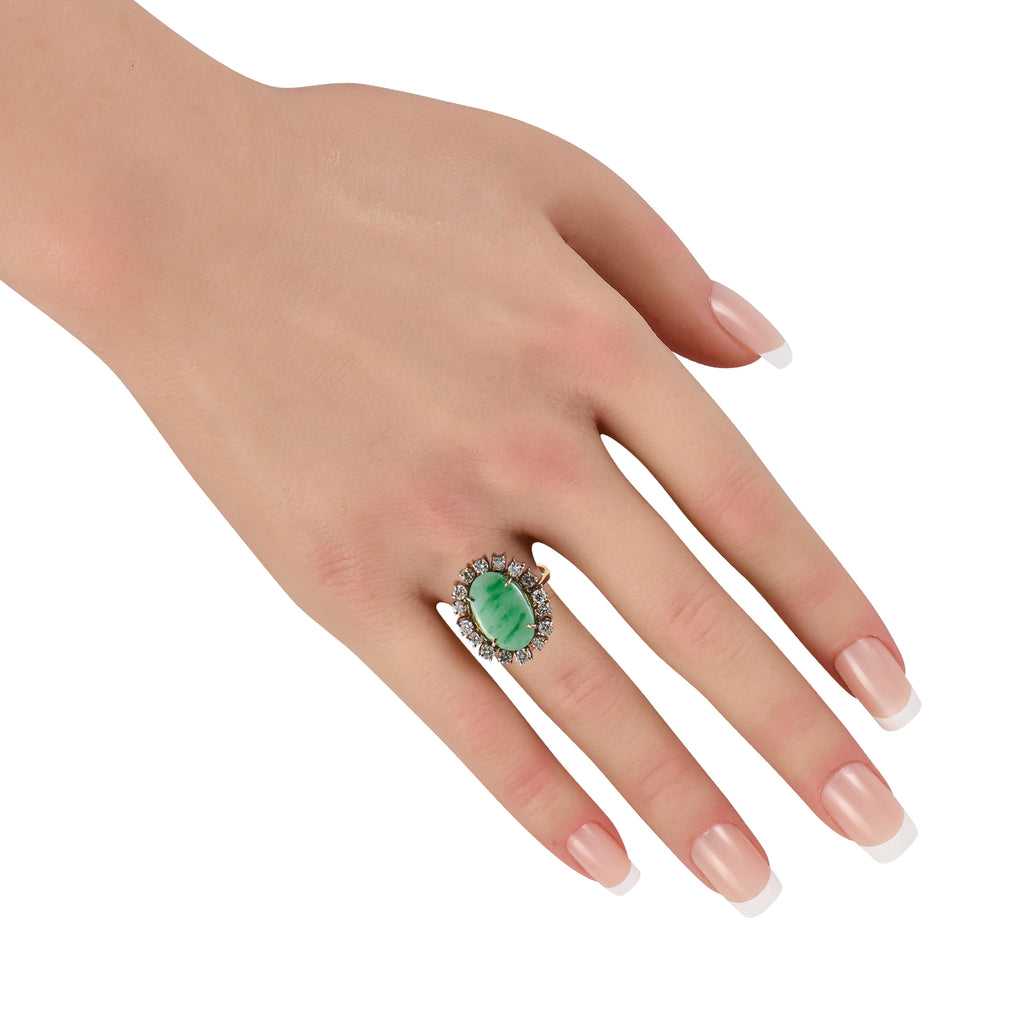 14K Yellow Gold 1.28ct Diamond and Jade Ring
