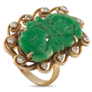 14K Yellow Gold 0.11ct Diamond and Jade Ring
