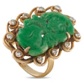 14k gold ring with green jade floral centerpiece and round diamond accents