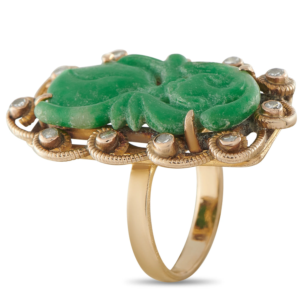 14K Yellow Gold 0.11ct Diamond and Jade Ring