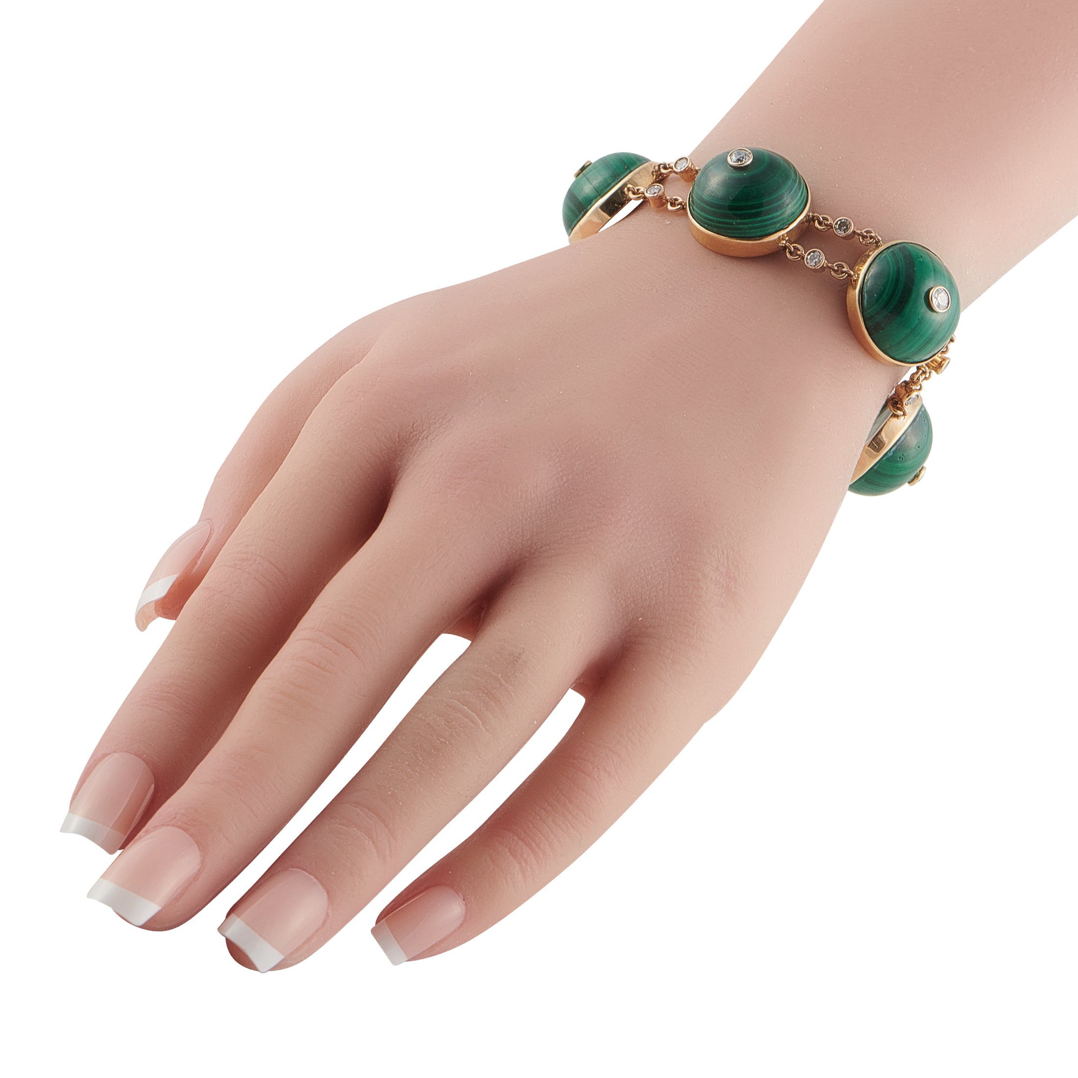 14K Yellow Gold 1.80ct Diamond and Malachite Bracelet