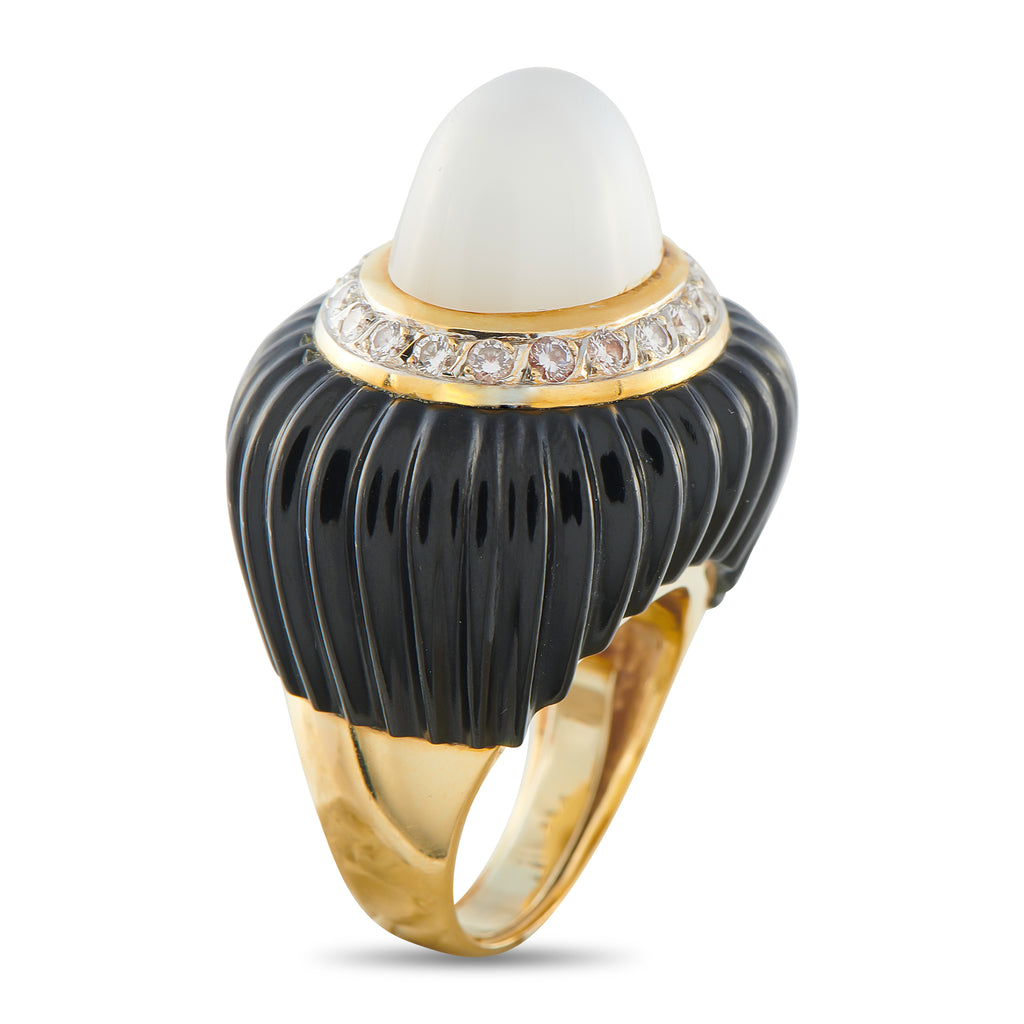 14K Yellow Gold 1.0ct Diamond, Moonstone, and Onyx Ring
