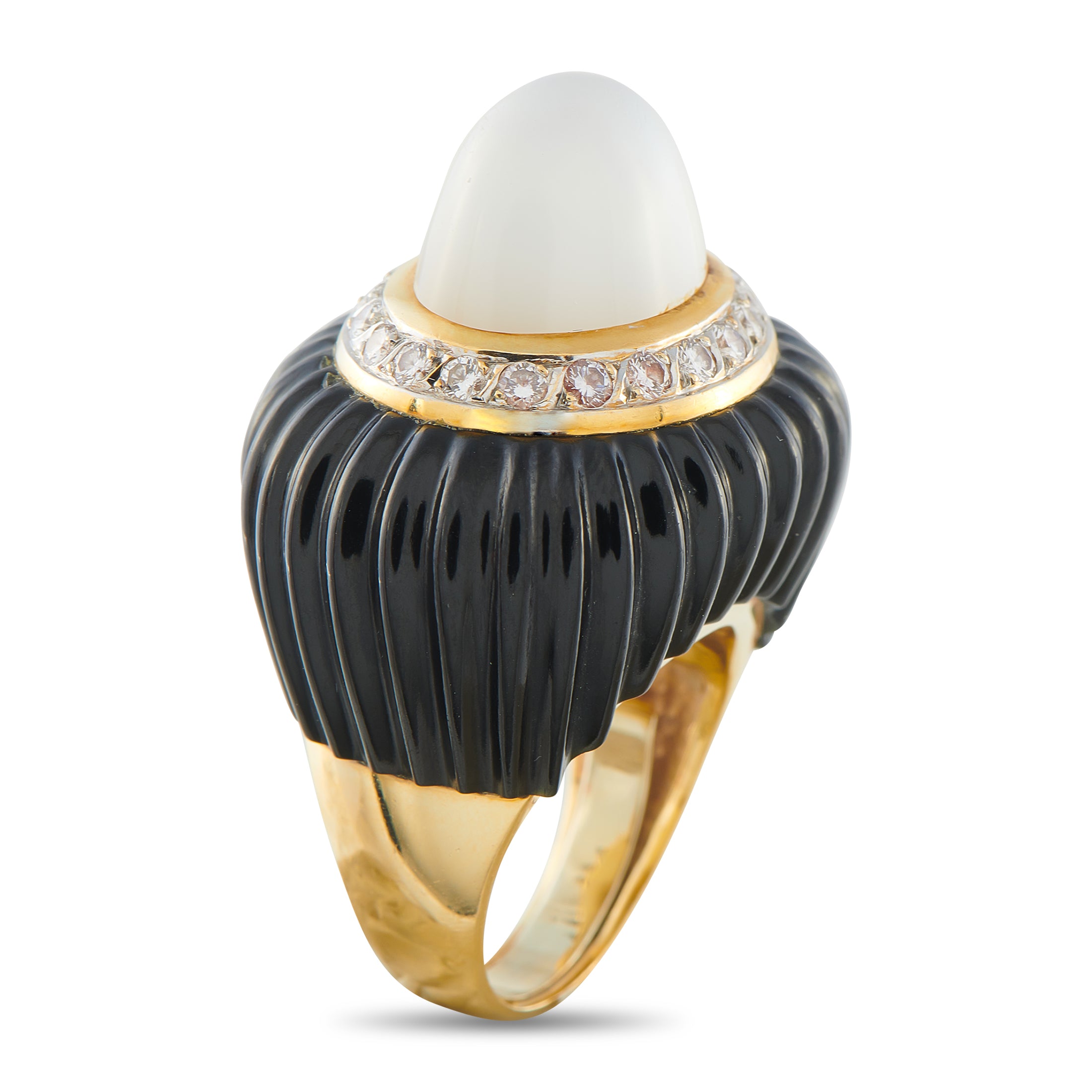 14K Yellow Gold 1.0ct Diamond, Moonstone, and Onyx Ring