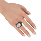 14K Yellow Gold 1.0ct Diamond, Moonstone, and Onyx Ring