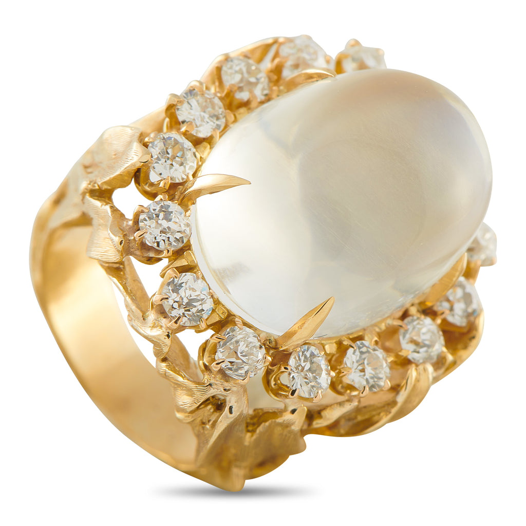 14K Yellow Gold 1.50ct Diamond and Moonstone Ring