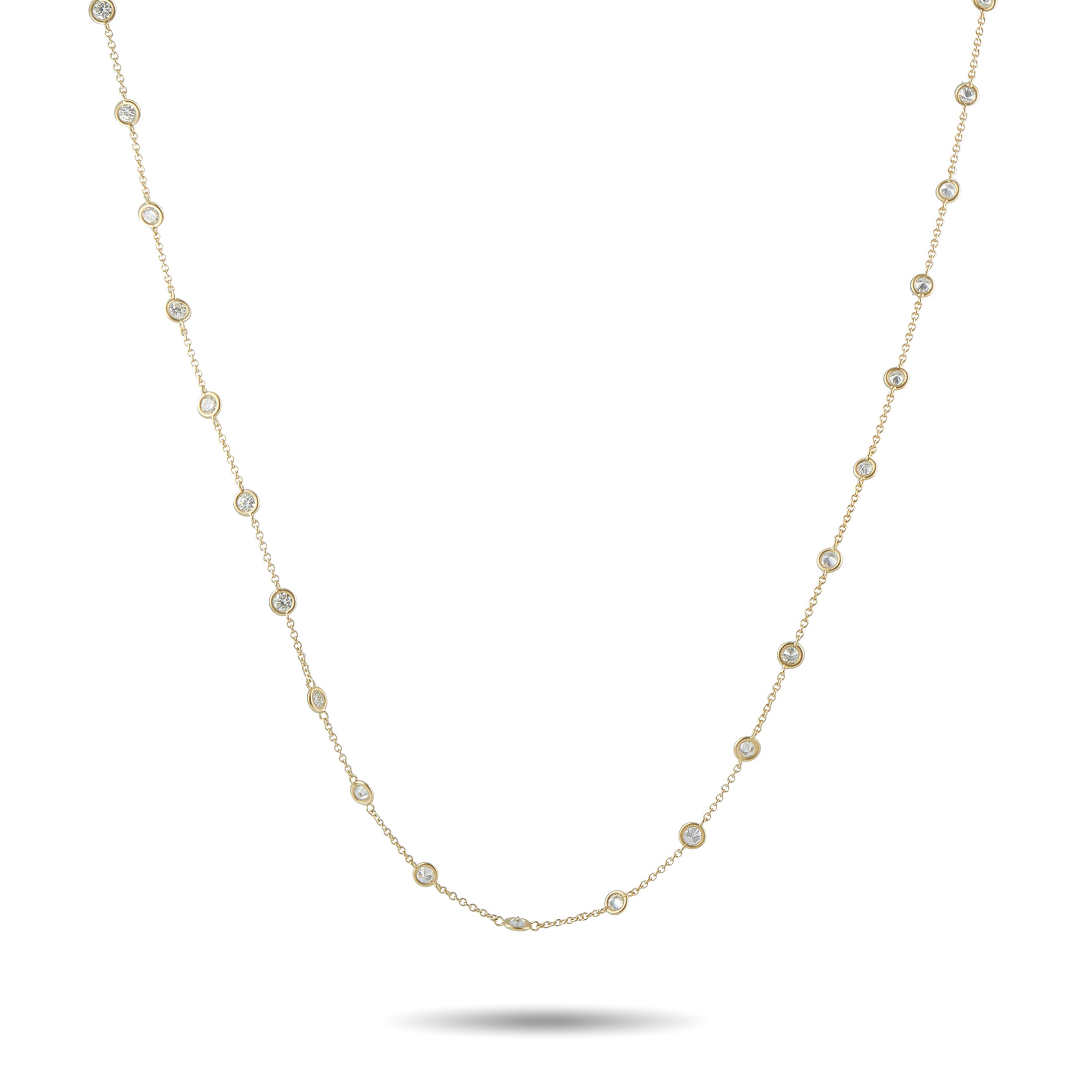 Exclusive 14K Yellow Gold 4.42ct Diamond Station Necklace – A dramatic length and an understated sense of style provide this 