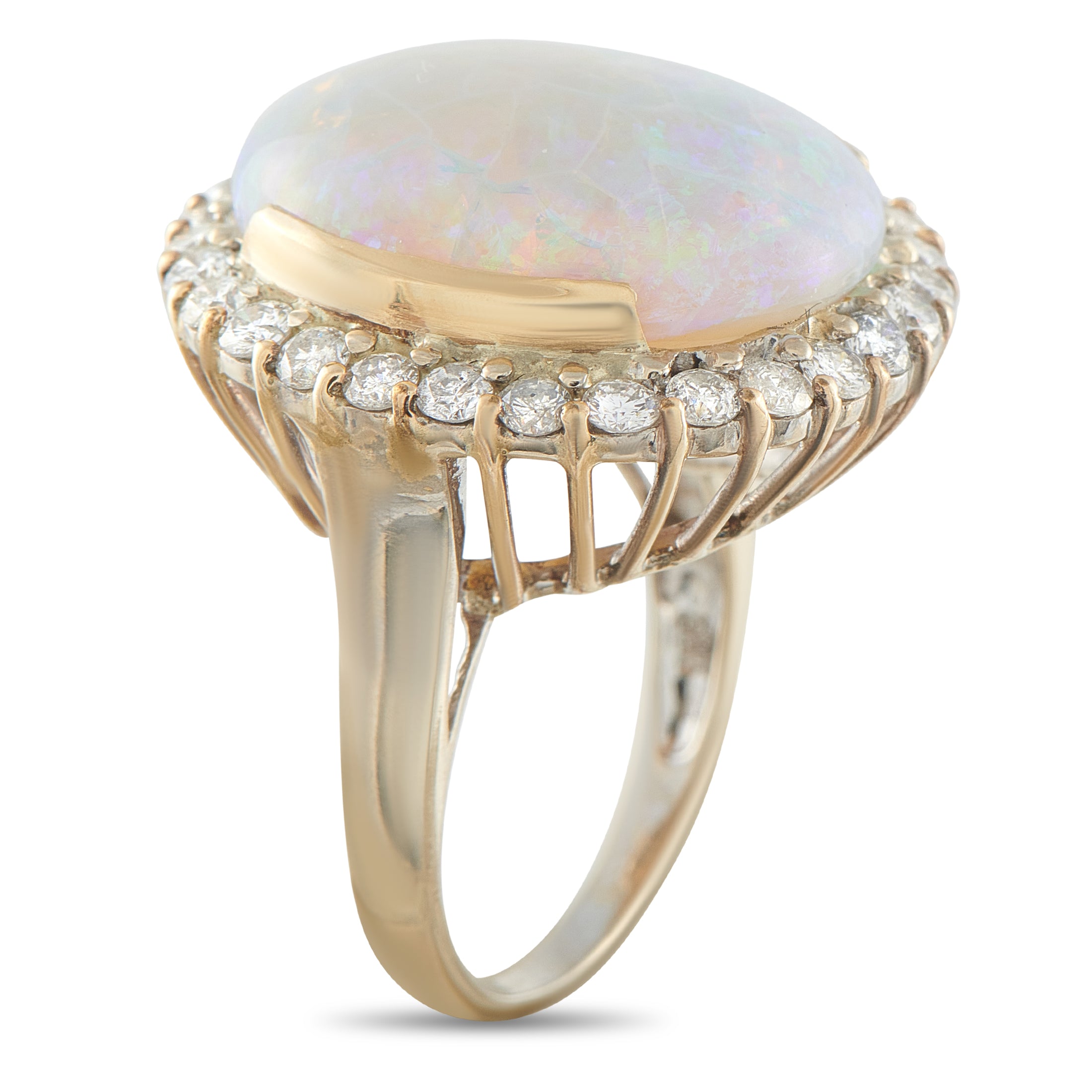 14K Yellow Gold 1.80ct Diamond and Opal Ring