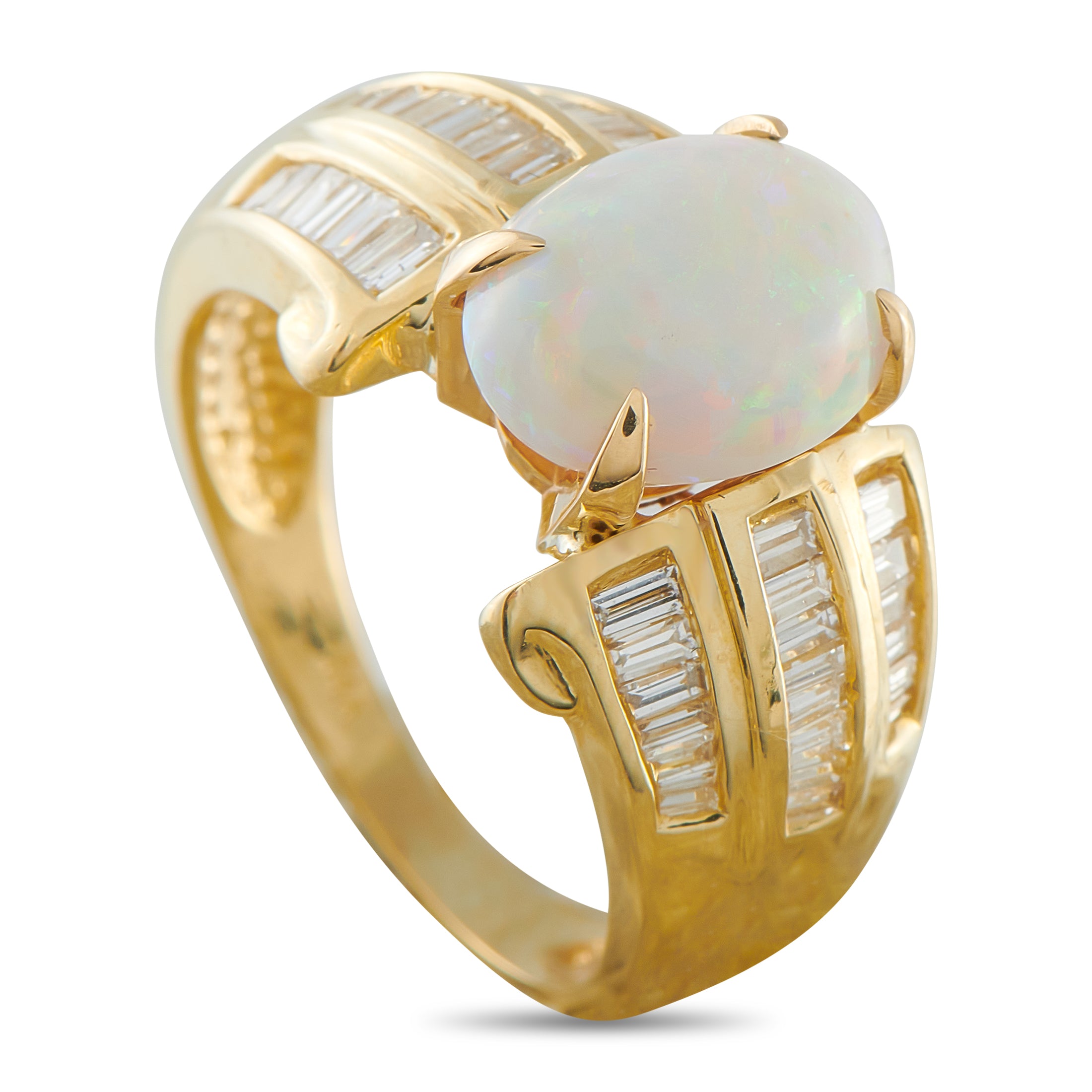 14K Yellow Gold 0.95ct Diamond and Opal Ring