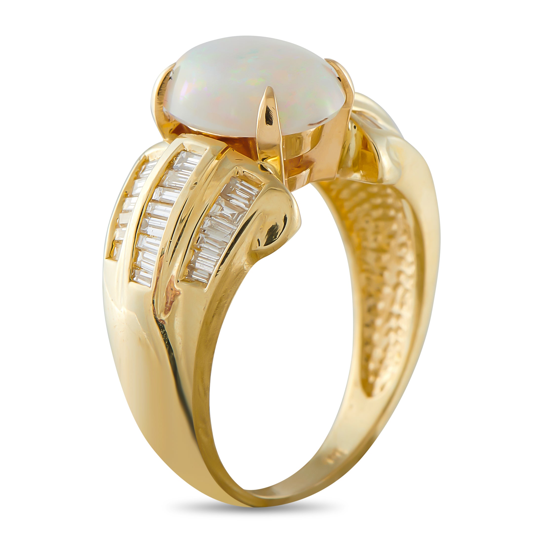 14K Yellow Gold 0.95ct Diamond and Opal Ring