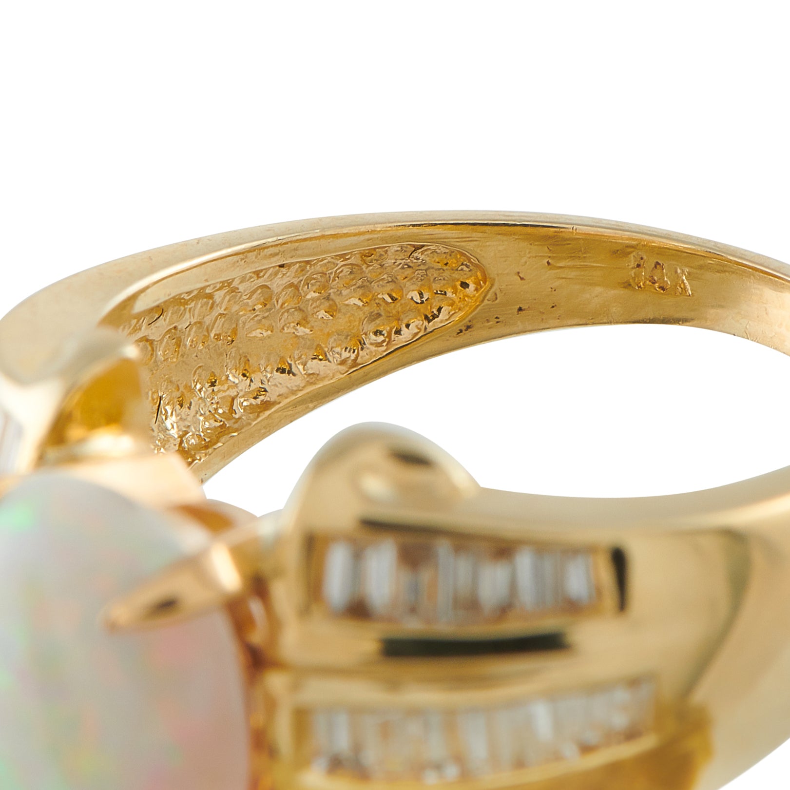14K Yellow Gold 0.95ct Diamond and Opal Ring